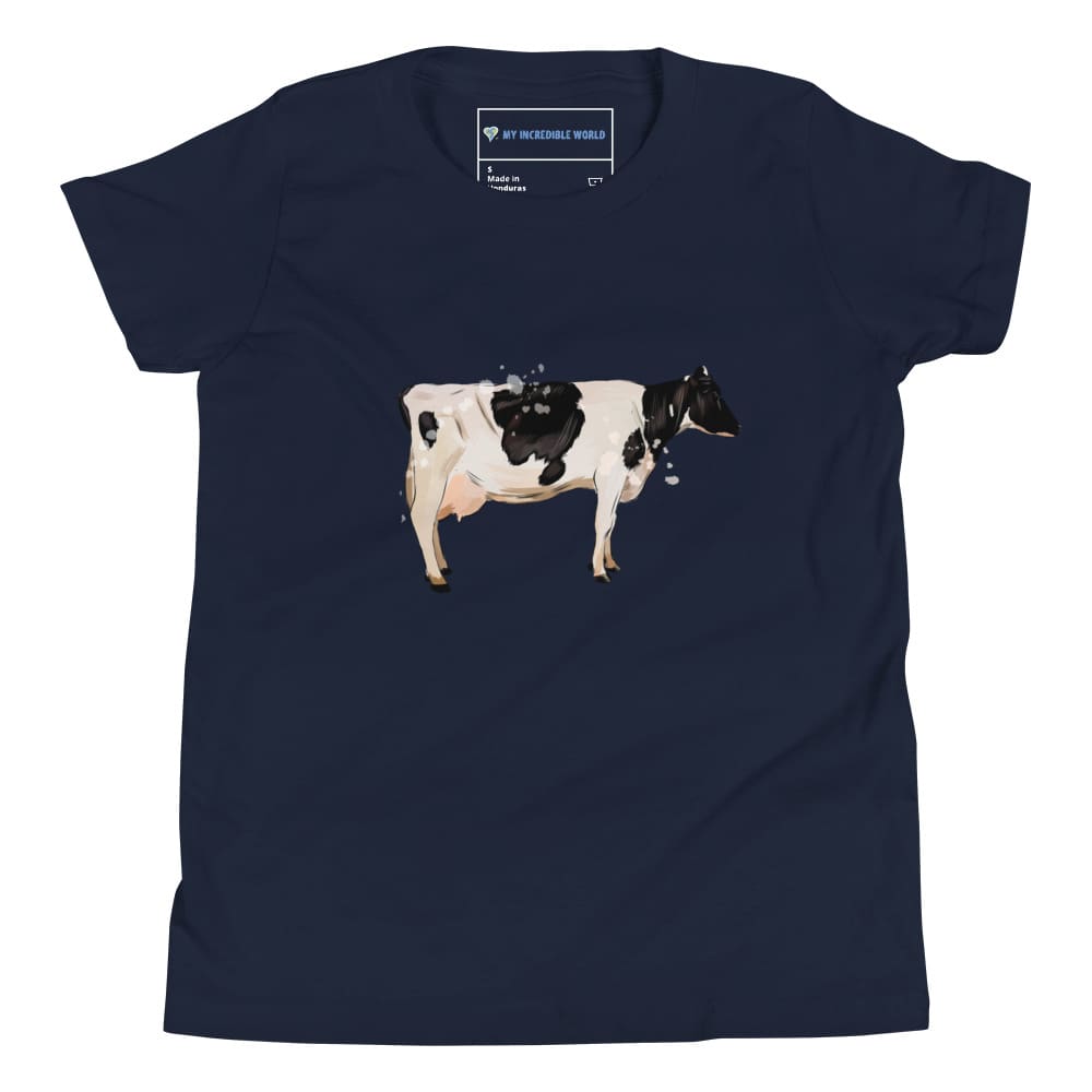 "Watercolor Cow" Cow T-Shirt (Youth/Kids) Navy / S