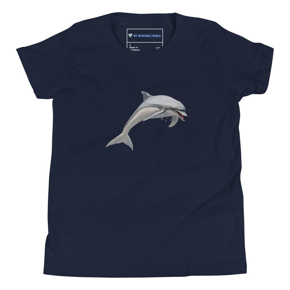 "Watercolor Dolphin" Dolphin T-Shirt (Youth/Kids) Navy / S