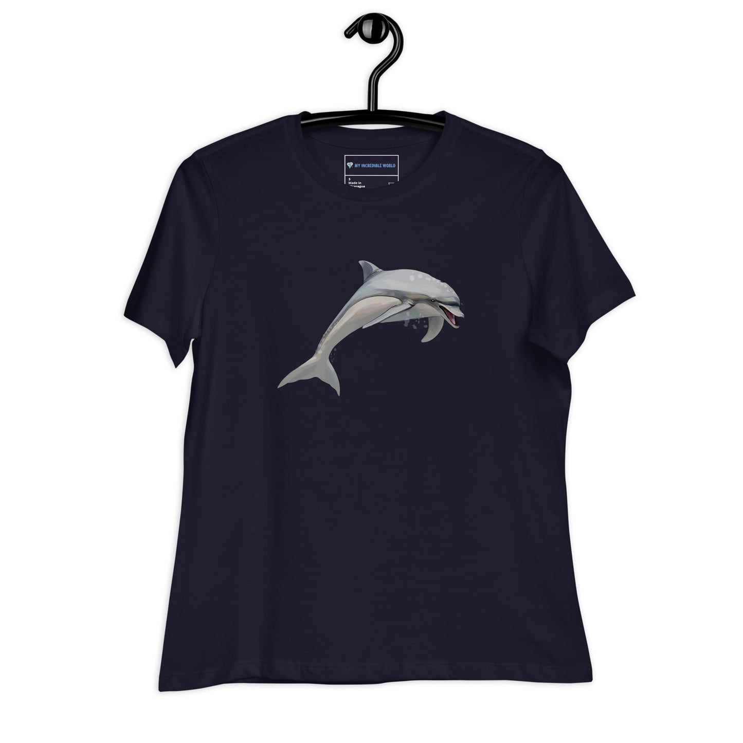 "Watercolor Dolphin" Women's Dolphin T-Shirt Navy / S