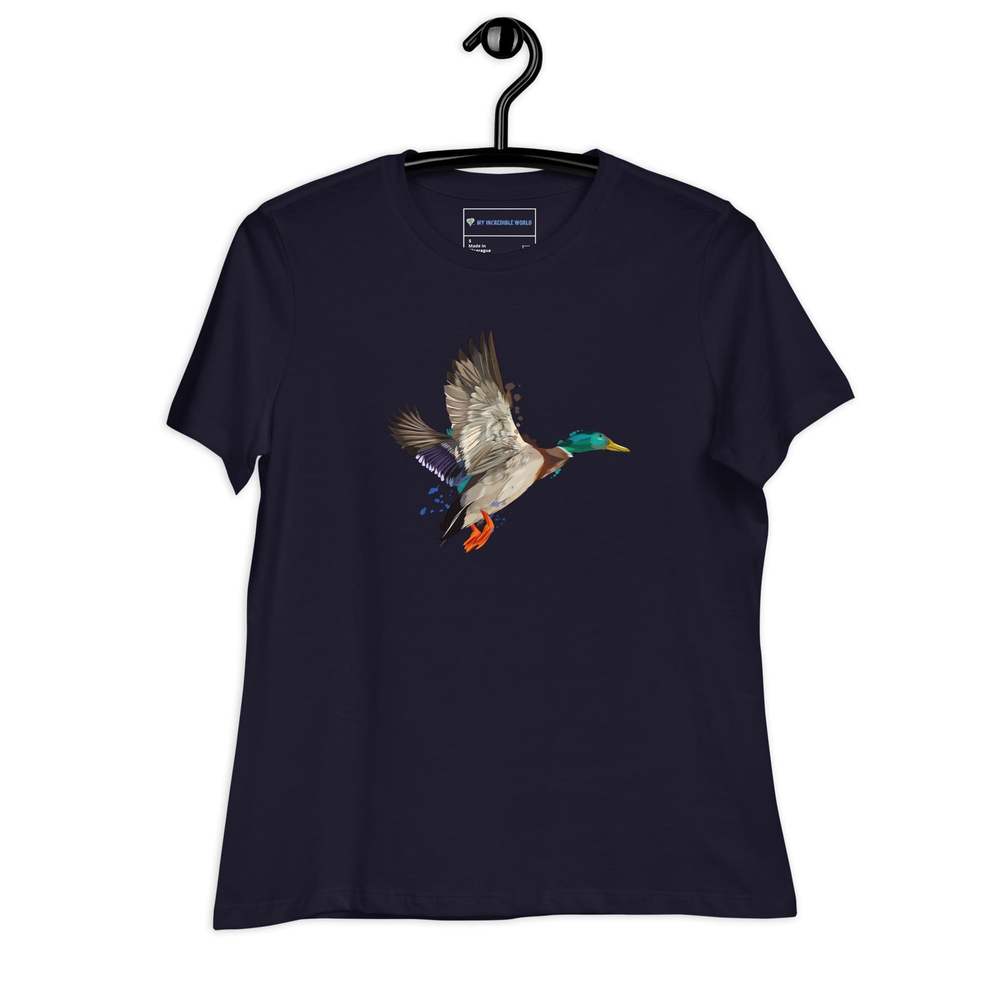 "Watercolor Duck" Women's Mallard Duck T-Shirt Navy / S