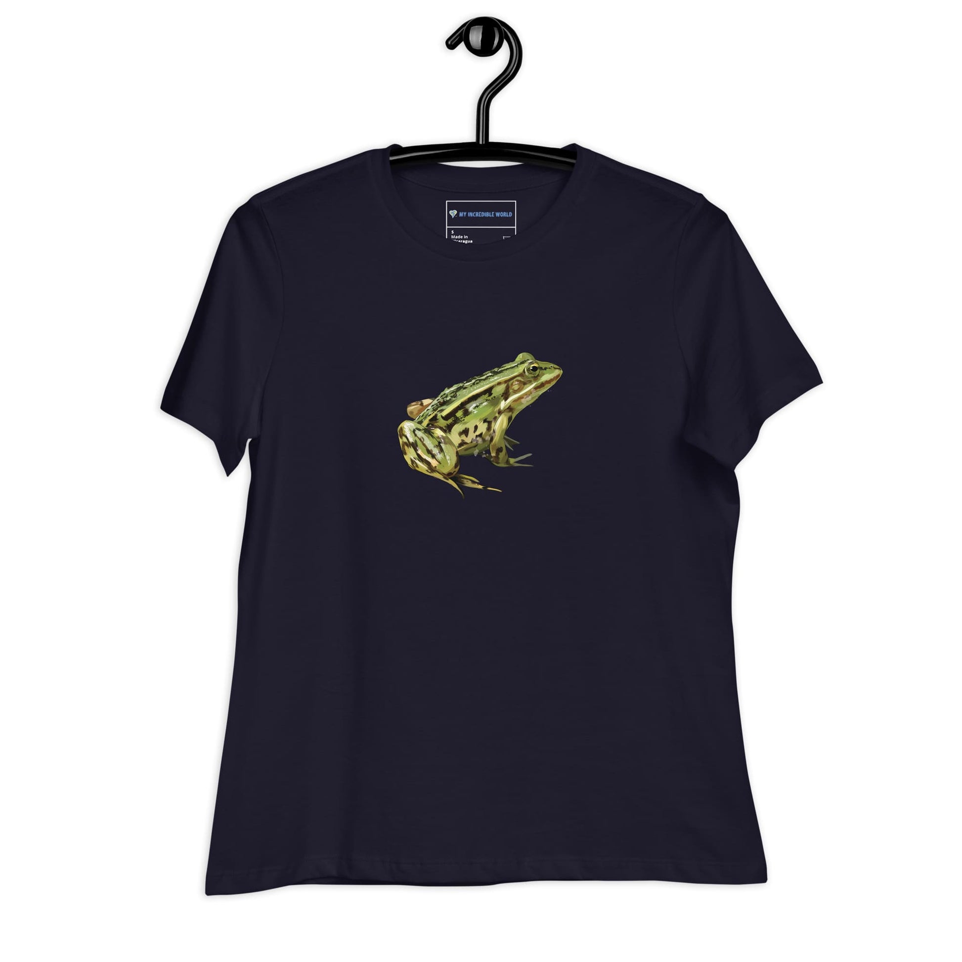 "Watercolor Frog" Women's Frog T-Shirt Navy / S