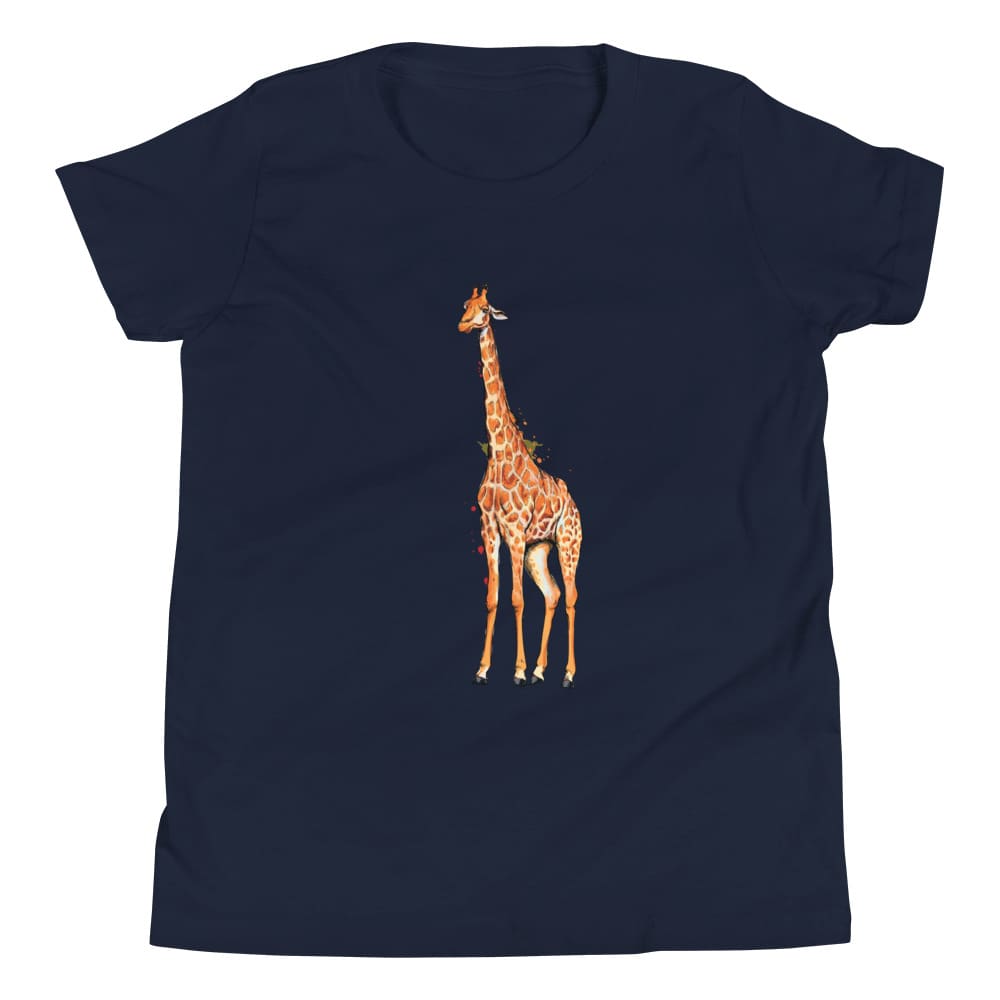 "Watercolor Giraffe" Giraffe T-Shirt (Youth/Kids) Navy / S