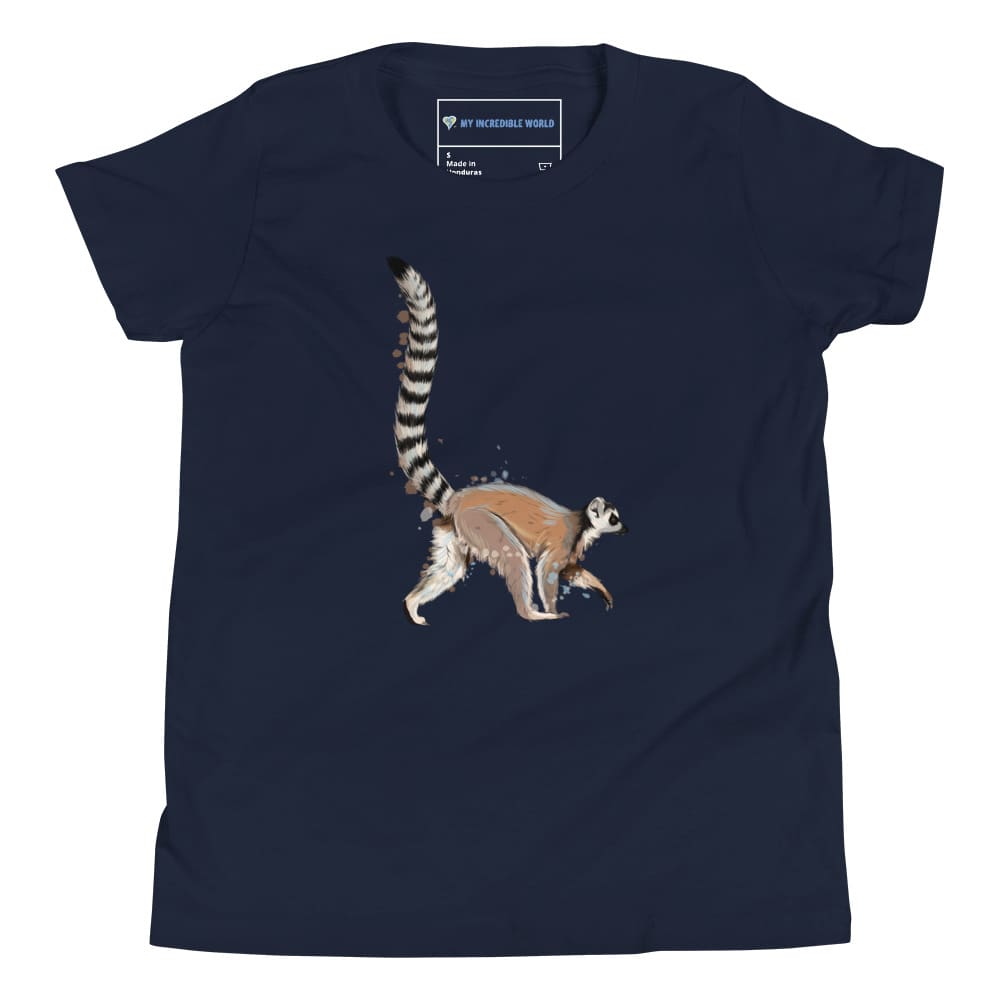 "Watercolor Lemur" Lemur T-Shirt (Youth/Kids) Navy / S