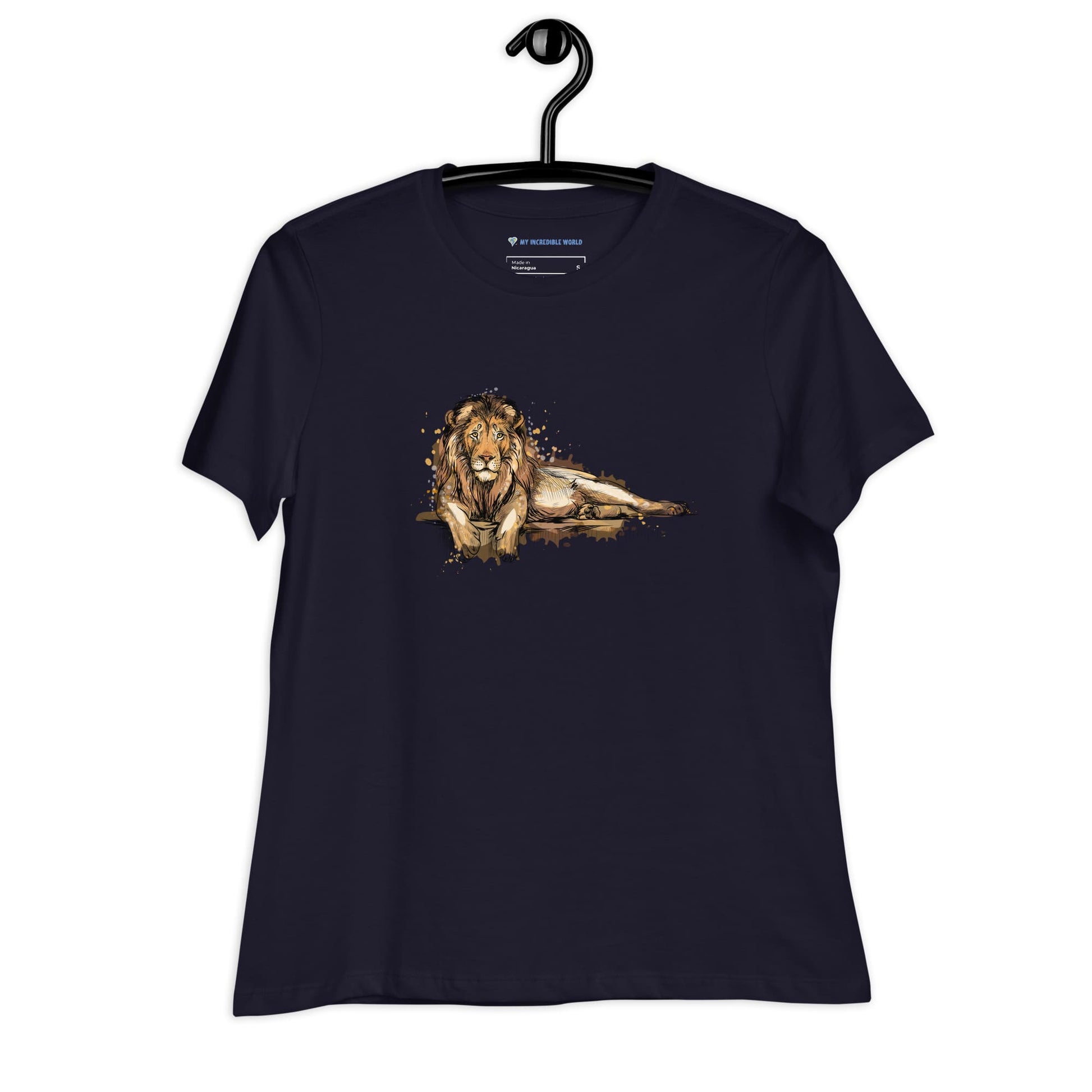 "Watercolor Lion" Women's Lion T-Shirt Navy / S