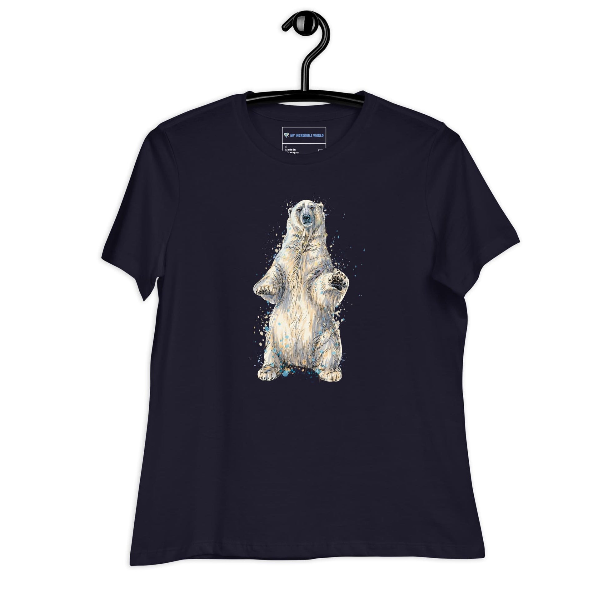 "Watercolor Polar Bear" Women's Polar Bear T-Shirt Navy / S