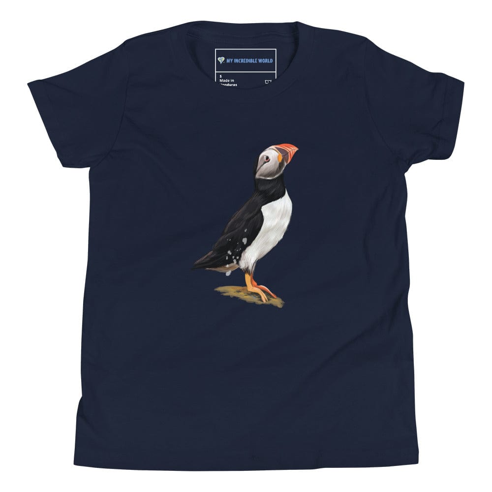 "Watercolor Puffin" Puffin T-Shirt (Youth/Kids) Navy / S