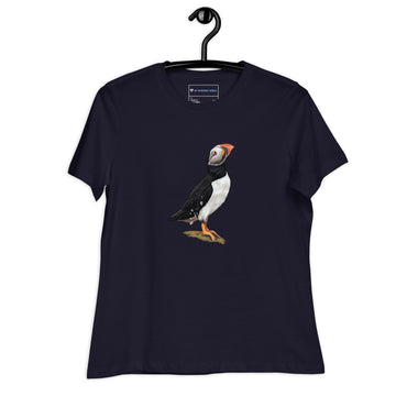 "Watercolor Puffin" Women's Puffin T-Shirt Navy / S