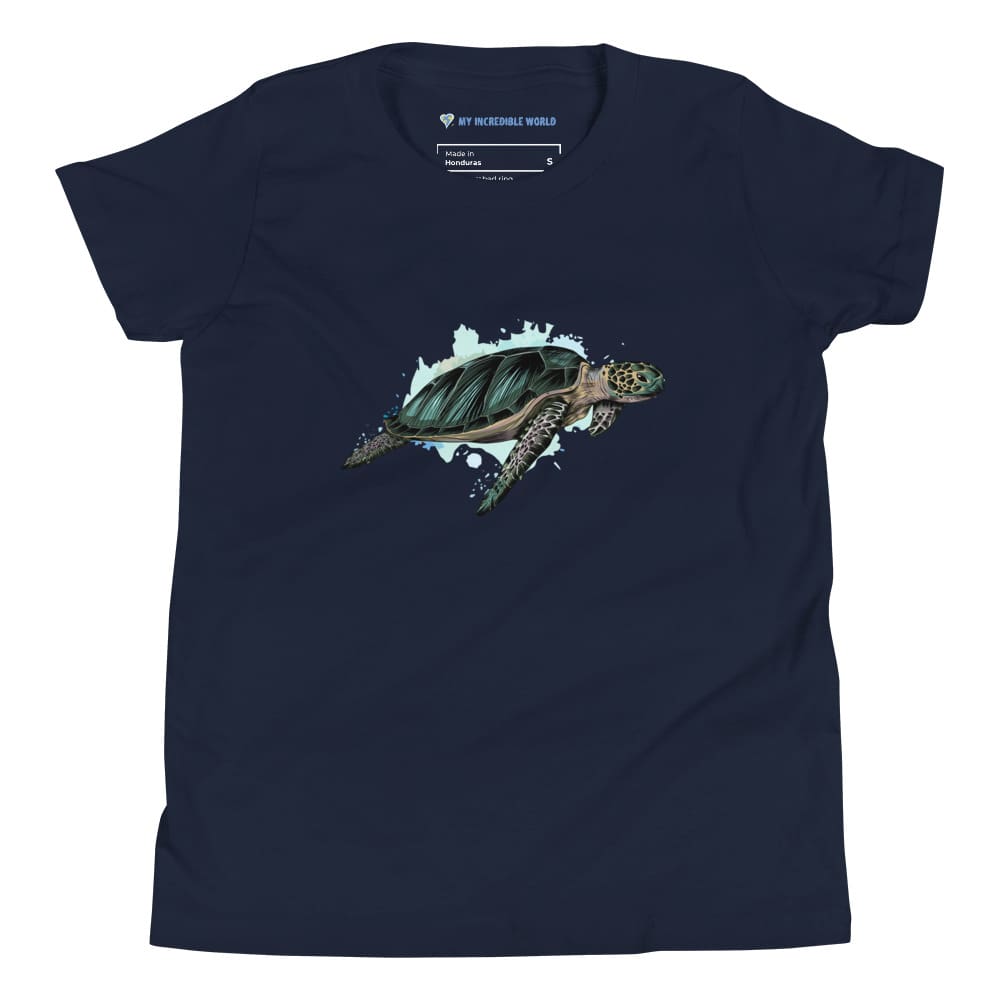 "Watercolor Sea Turtle" Sea Turtle T-Shirt (Youth/Kids) Navy / S