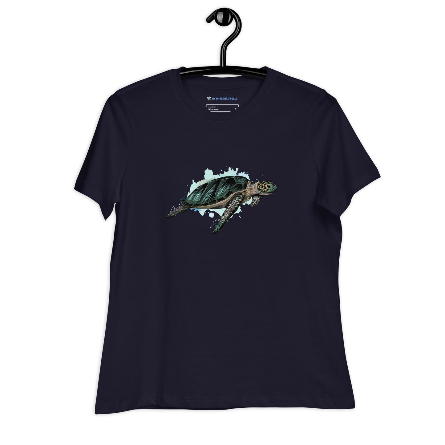 "Watercolor Sea Turtle" Women's Sea Turtle T-Shirt Navy / S