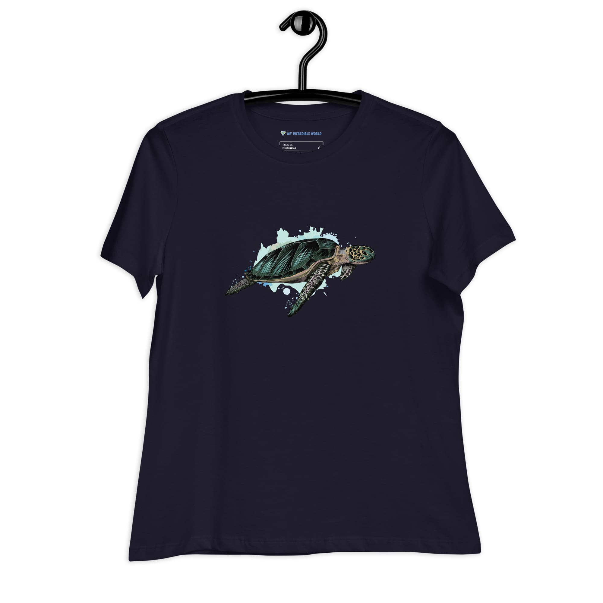 "Watercolor Sea Turtle" Women's Sea Turtle T-Shirt Navy / S