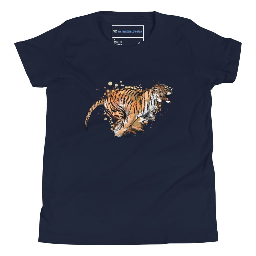 "Watercolor Tiger" Tiger T-Shirt (Youth/Kids) Navy / S