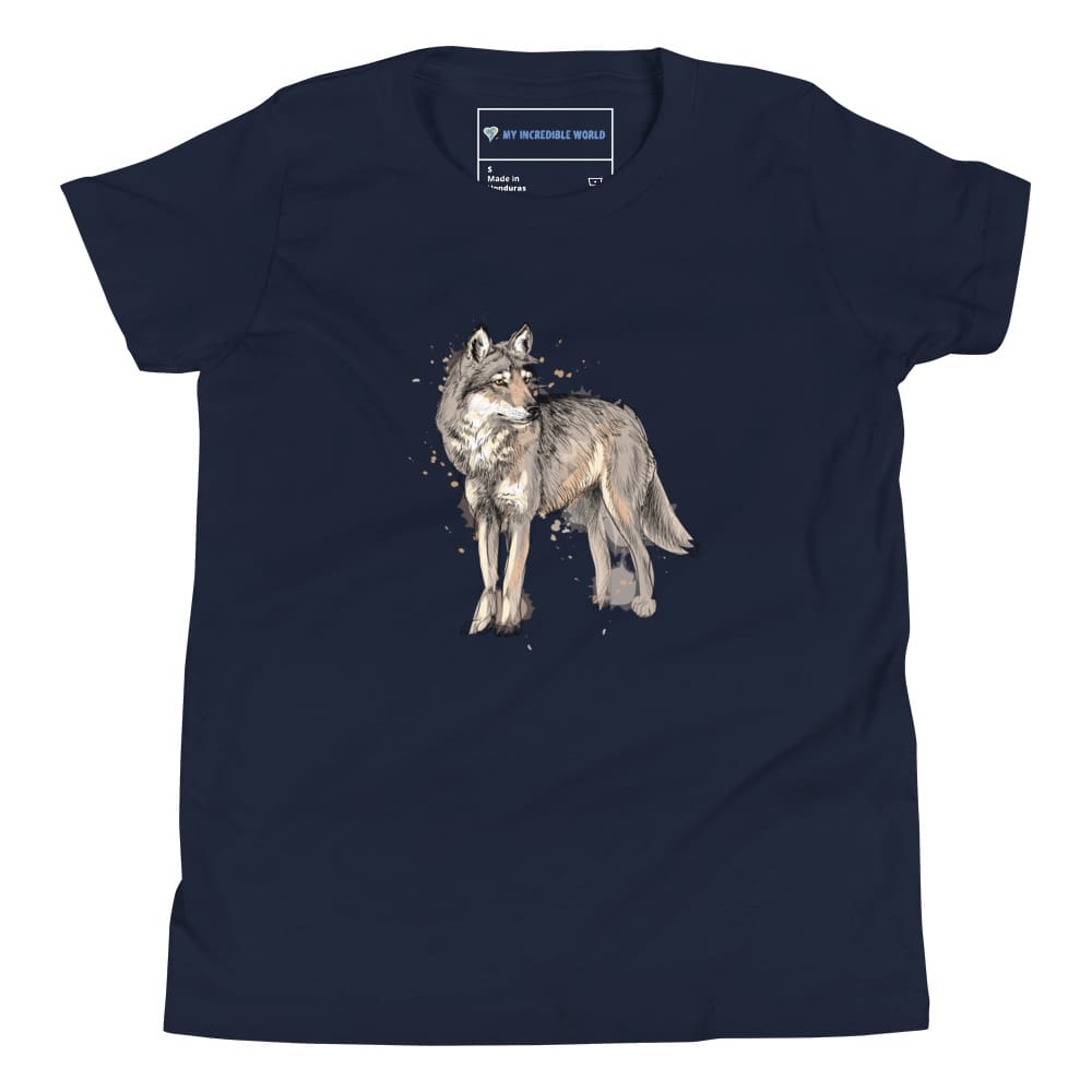 "Watercolor Wolf" Wolf T-Shirt (Youth/Kids) Navy / S