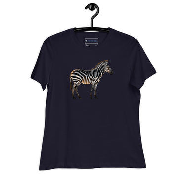 "Watercolor Zebra" Women's Zebra T-Shirt Navy / S