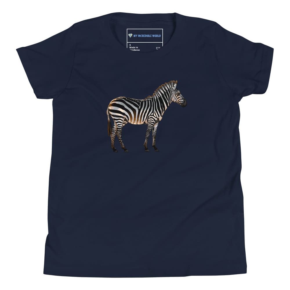 "Watercolor Zebra" Zebra T-Shirt (Youth/Kids) Navy / S