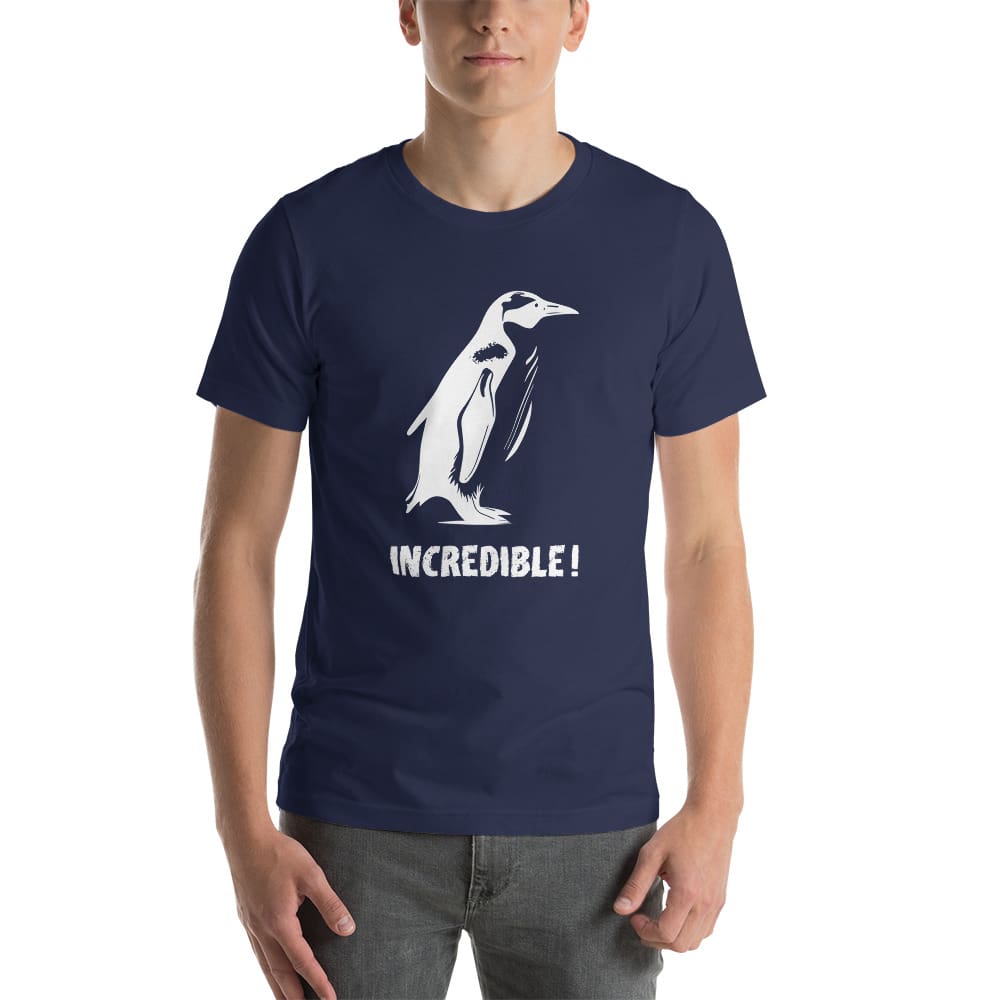 “Penguins Are Incredible!” Penguins T-Shirt – White Print (Adult Unisex / Men’s) Navy / XS