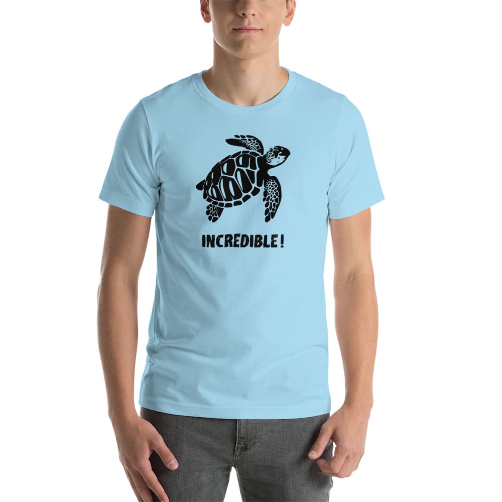 "Sea Turtles Are Incredible" Sea Turtle T-Shirt - Black Print (Adult Unisex / Men's) Ocean Blue / S