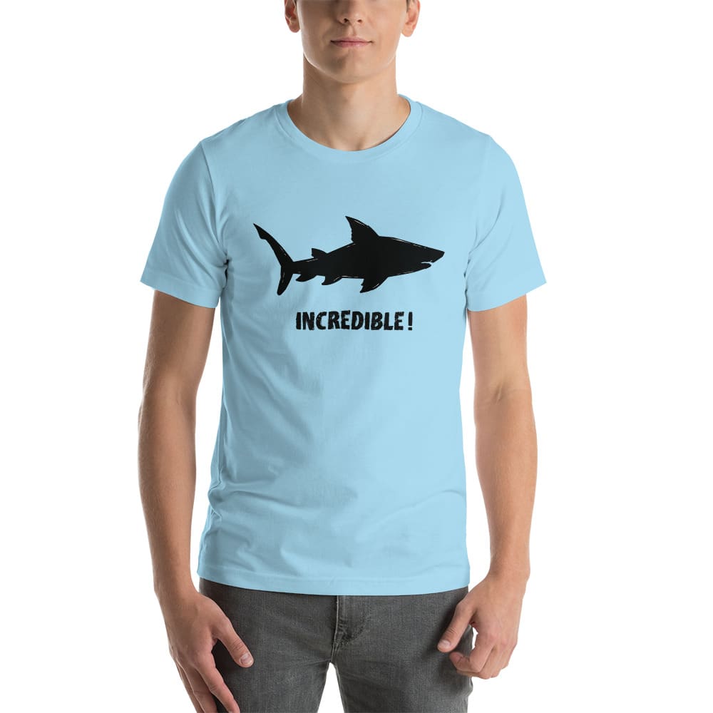 "Sharks Are Incredible" Shark T-Shirt - Black Print (Adult Unisex/Men's) Ocean Blue / S