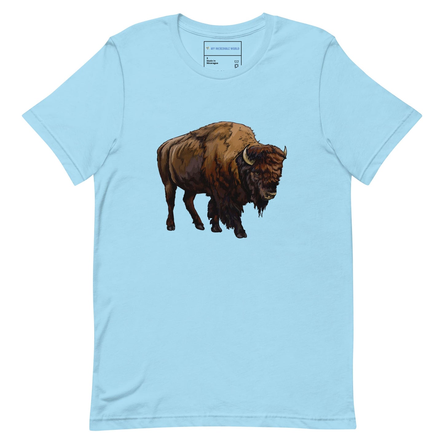 "Watercolor Bison" Bison T-Shirt (Adult Unisex) Ocean Blue / S