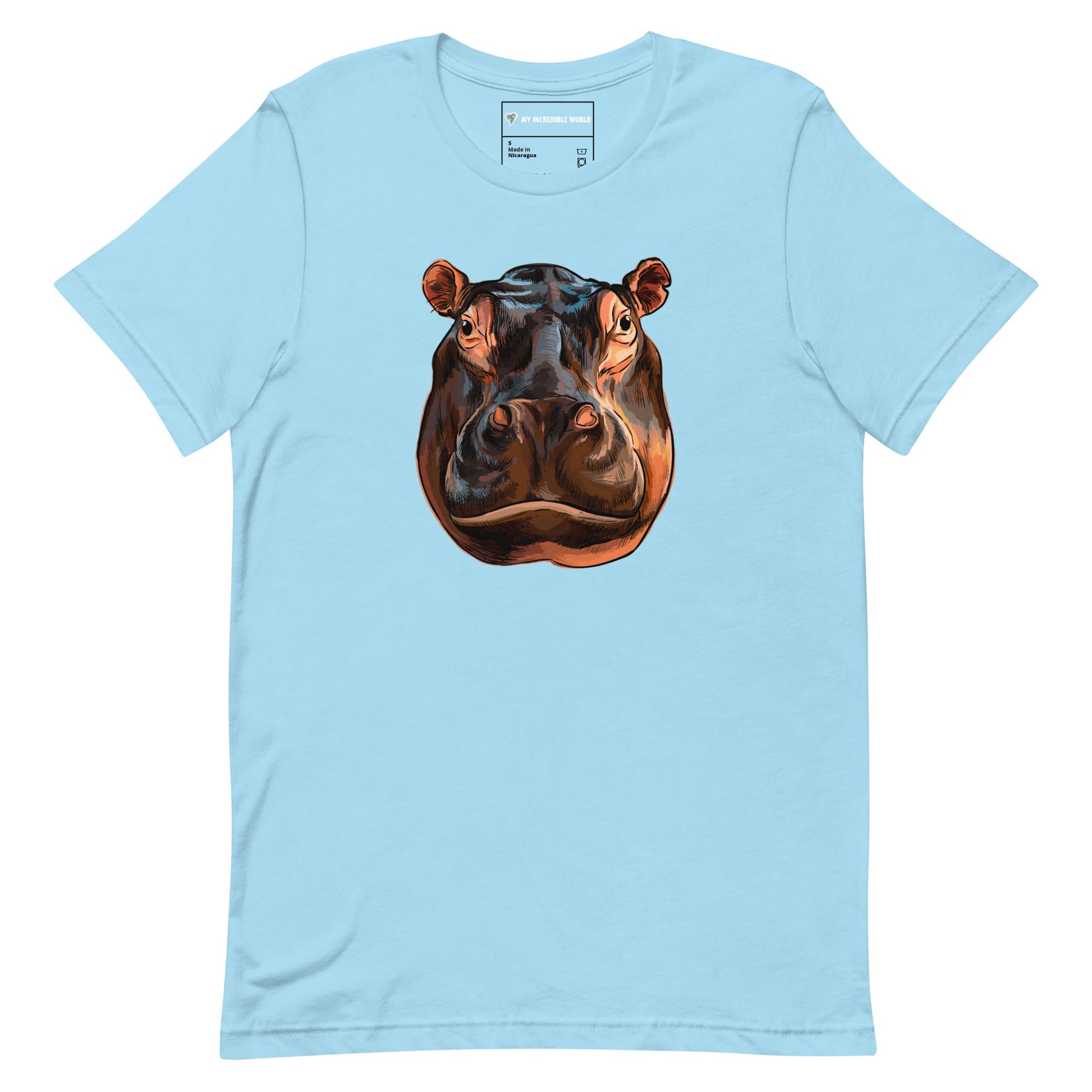 "Watercolor Hippopotamus" Hippo T-Shirt (Adult Unisex) Ocean Blue / S