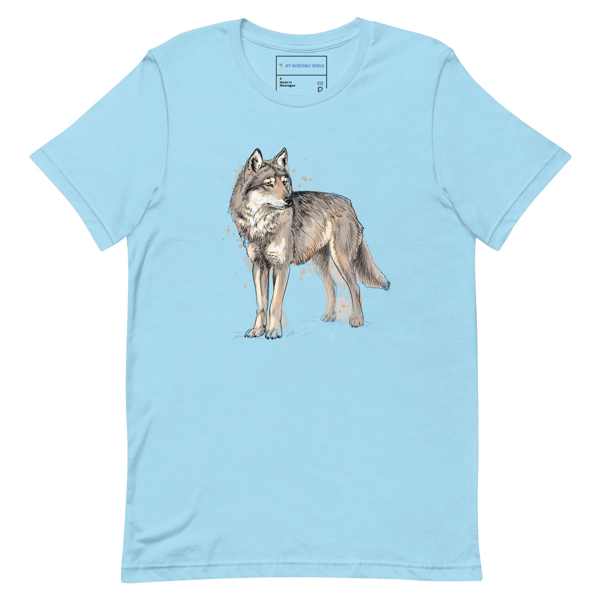 "Watercolor Wolf" Wolf T-Shirt (Adult Unisex) Ocean Blue / S