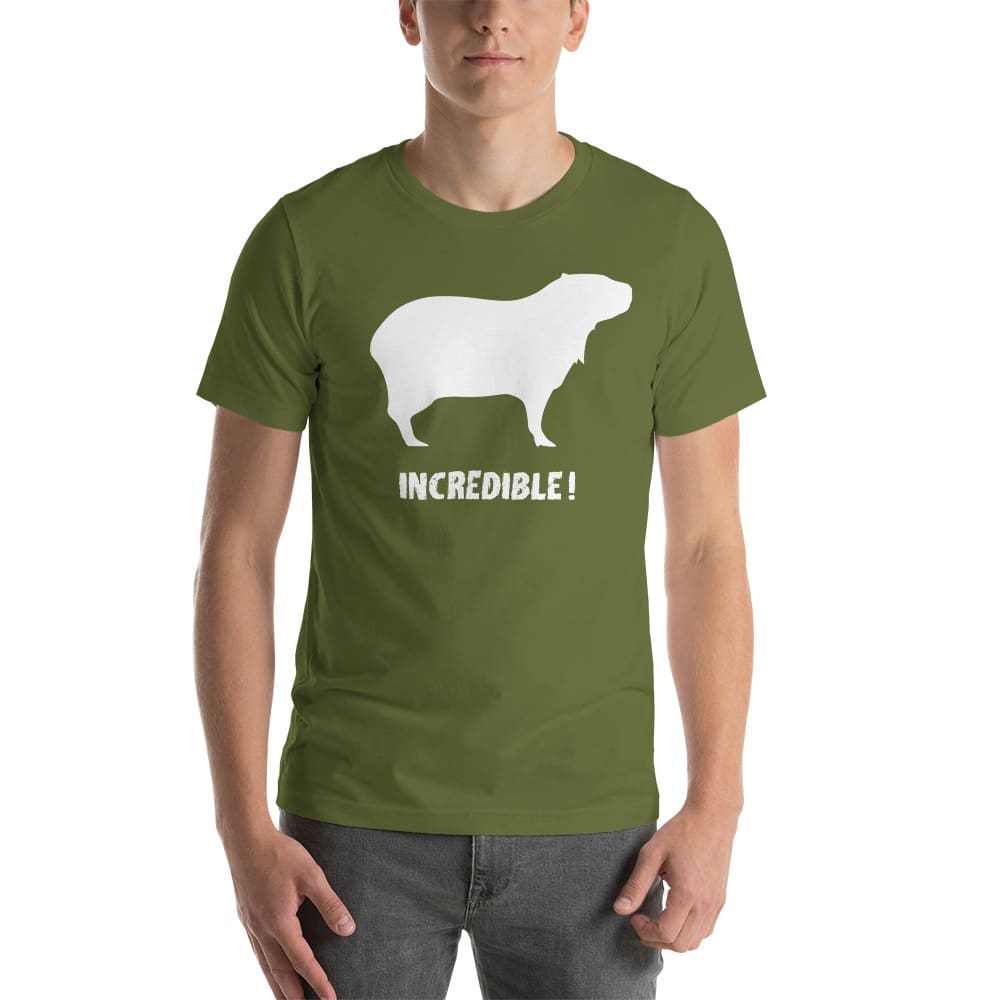 "Capybaras Are Incredible" Capybara T-Shirt - White Print (Adult Men's/Unisex) Olive / S