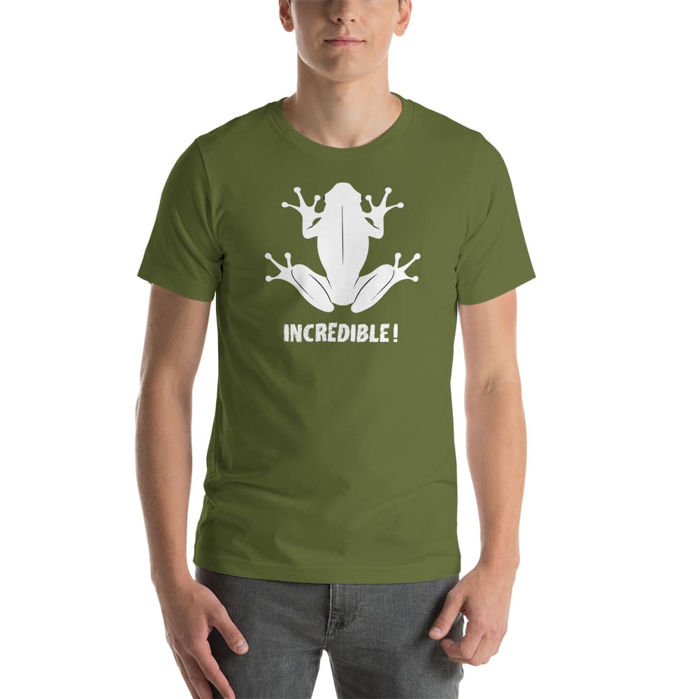 "Frogs Are Incredible" Frog T-Shirt - White Print (Adult Unisex/Men's) Olive / S