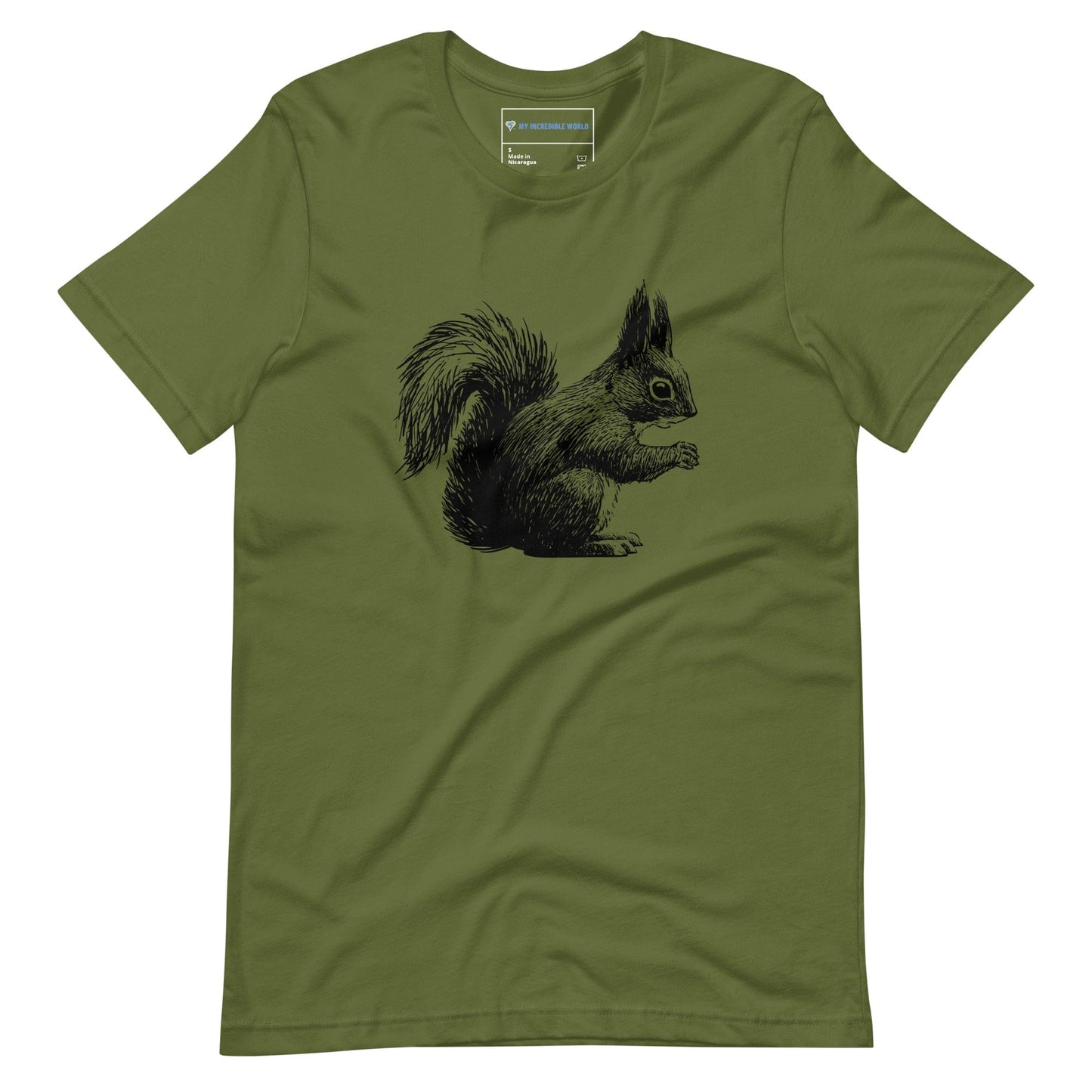 "Gentle Squirrel" Squirrel Sketch T-Shirt (Adult Unisex) Olive / S