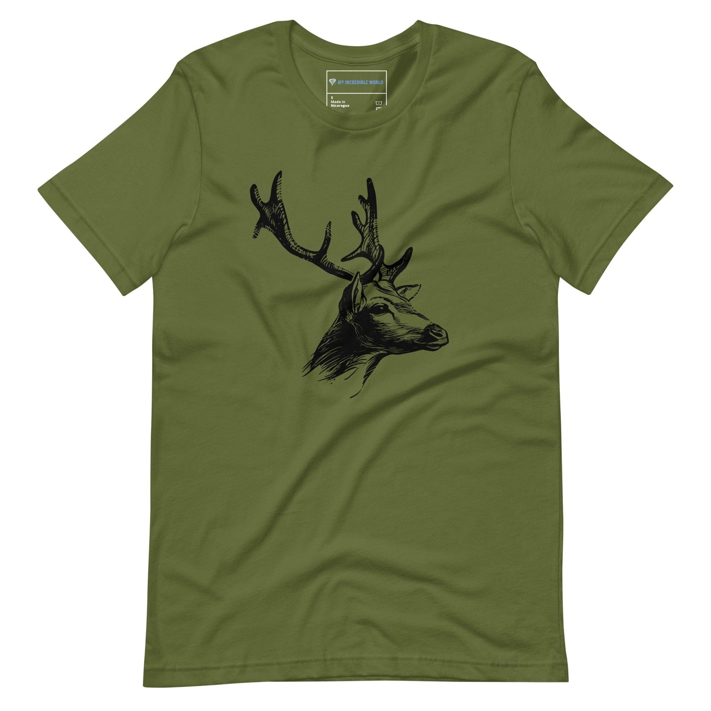 "Magnificent Buck" Deer Sketch T-Shirt (Adult Unisex) Olive / S