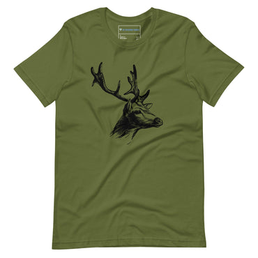 "Magnificent Buck" Deer Sketch T-Shirt (Adult Unisex) Olive / S