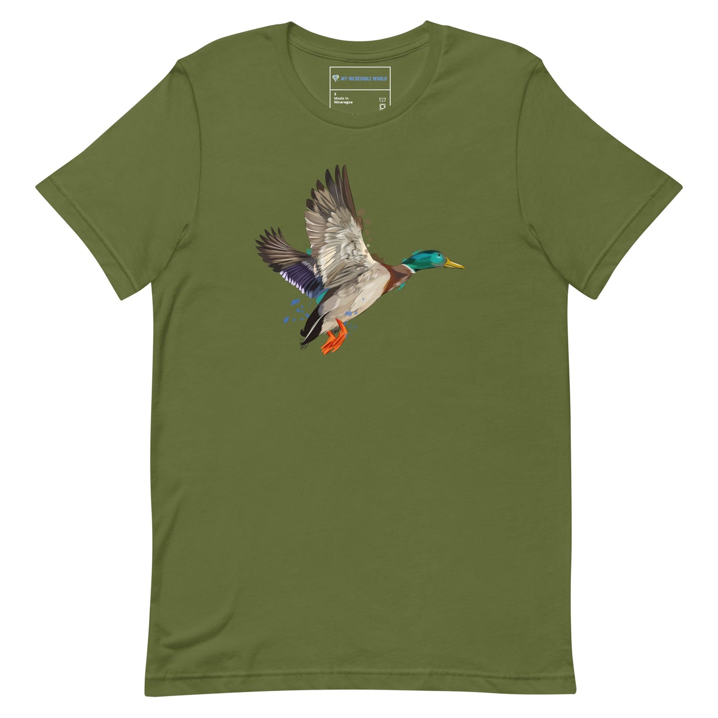 "Watercolor Duck" Mallard Duck T-Shirt (Adult Unisex) Olive / S