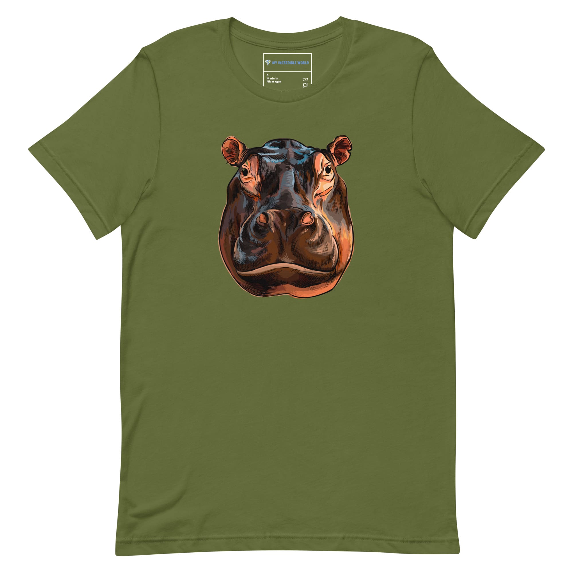 "Watercolor Hippopotamus" Hippo T-Shirt (Adult Unisex) Olive / S