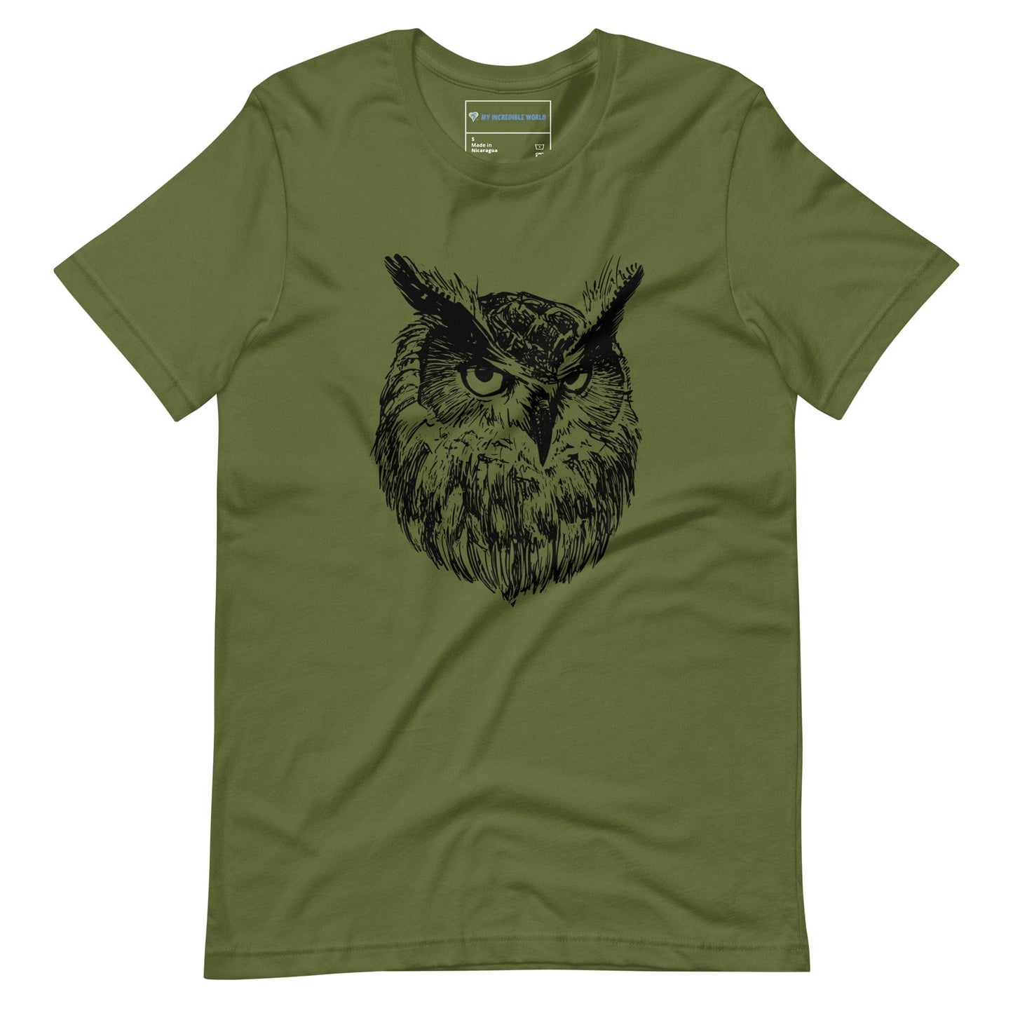 "Wise Owl" Owl Sketch T-Shirt (Adult Unisex) Olive / S