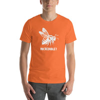 "Bees are Incredible" Bee T-Shirt - White Print (Adult Unisex / Men's) Orange / XS