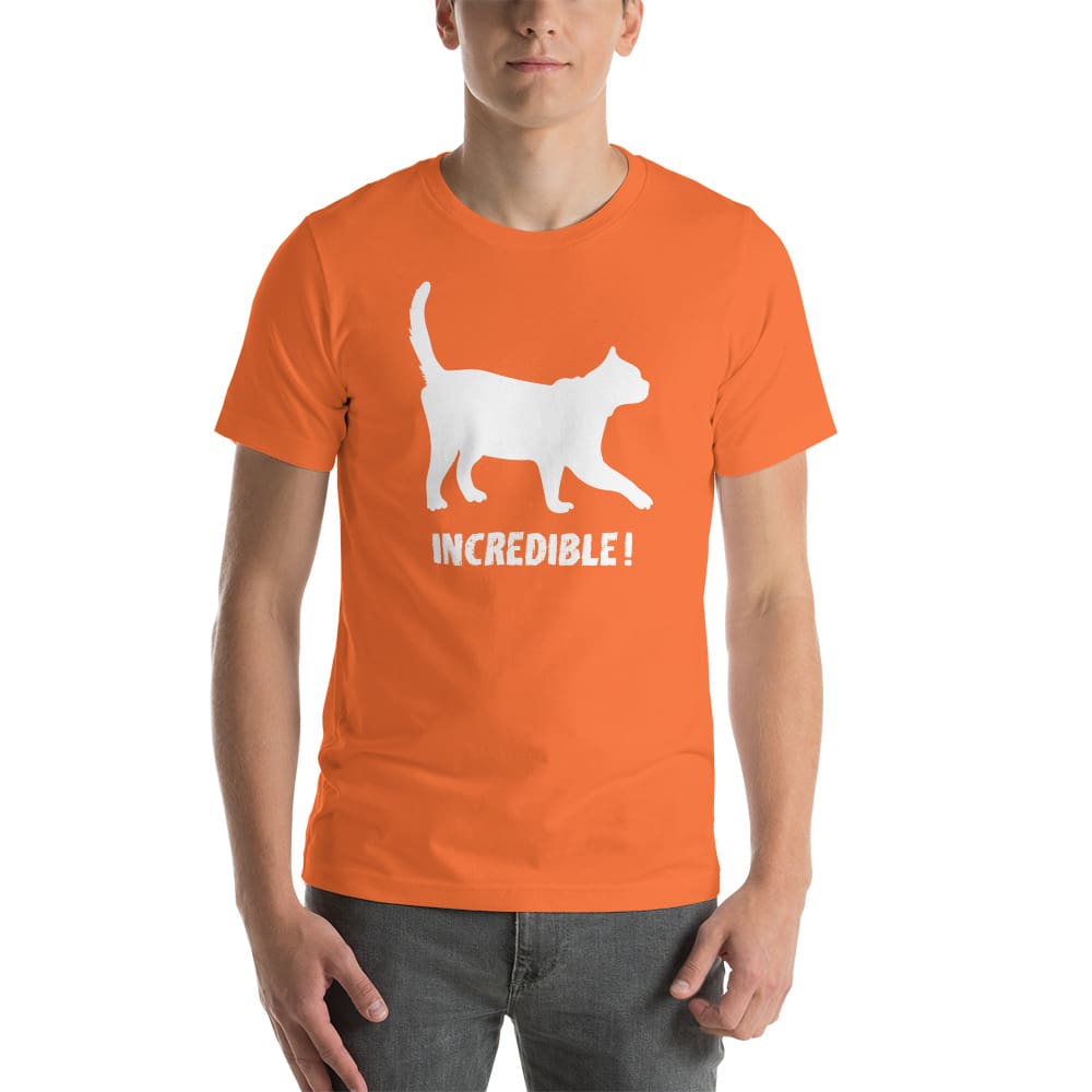 "Cats Are Incredible" Cat T-Shirt - White Print (Adult Men's/Unisex) Orange / XS