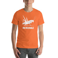 "Grasshoppers Are Incredible" Grasshopper T-Shirt - White Print (Adult Men's/Unisex) Orange / XS