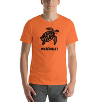 "Sea Turtles Are Incredible" Sea Turtle T-Shirt - Black Print (Adult Unisex / Men's) Orange / XS