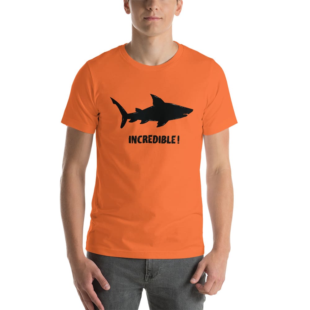 "Sharks Are Incredible" Shark T-Shirt - Black Print (Adult Unisex/Men's) Orange / XS