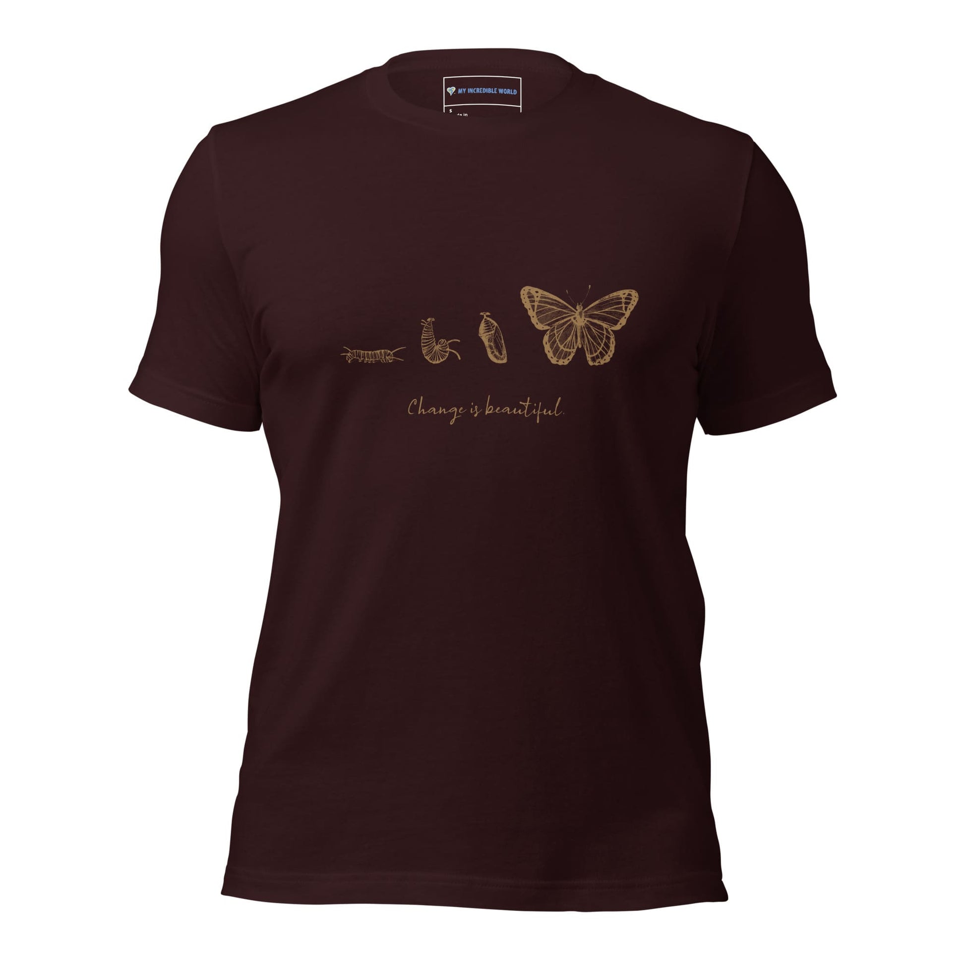 "Change is Beautiful" Butterfly Metamorphosis T-Shirt (Adult Unisex) Oxblood Black / S