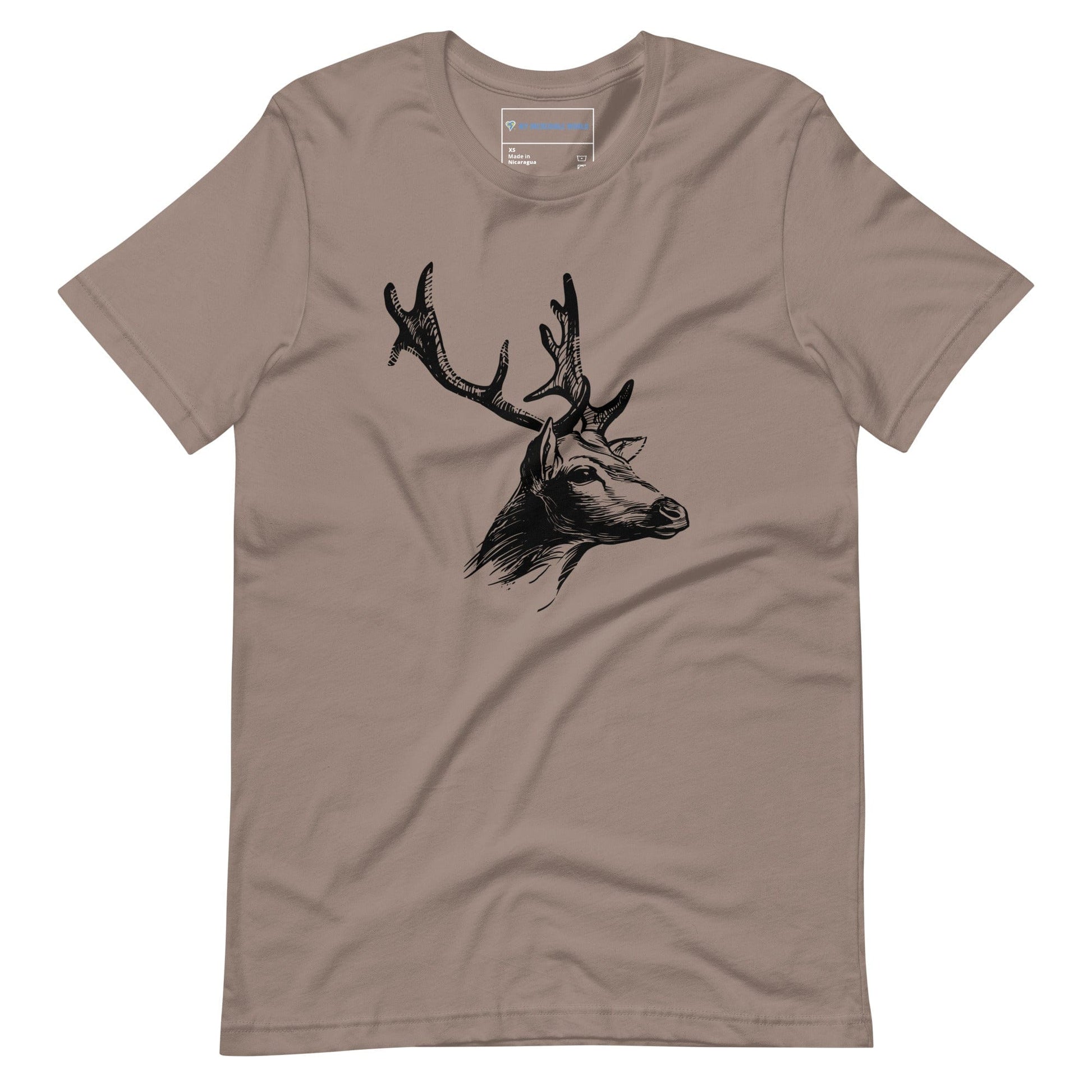 "Magnificent Buck" Deer Sketch T-Shirt (Adult Unisex) Pebble / XS