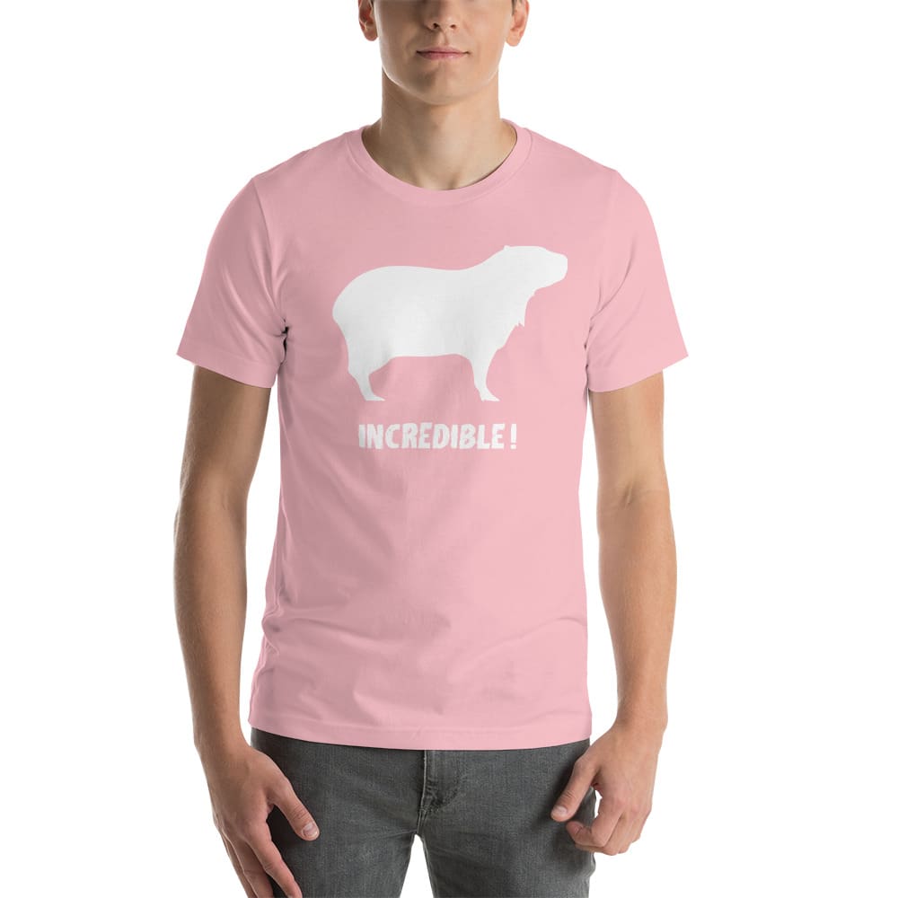 "Capybaras Are Incredible" Capybara T-Shirt - White Print (Adult Men's/Unisex) Pink / S