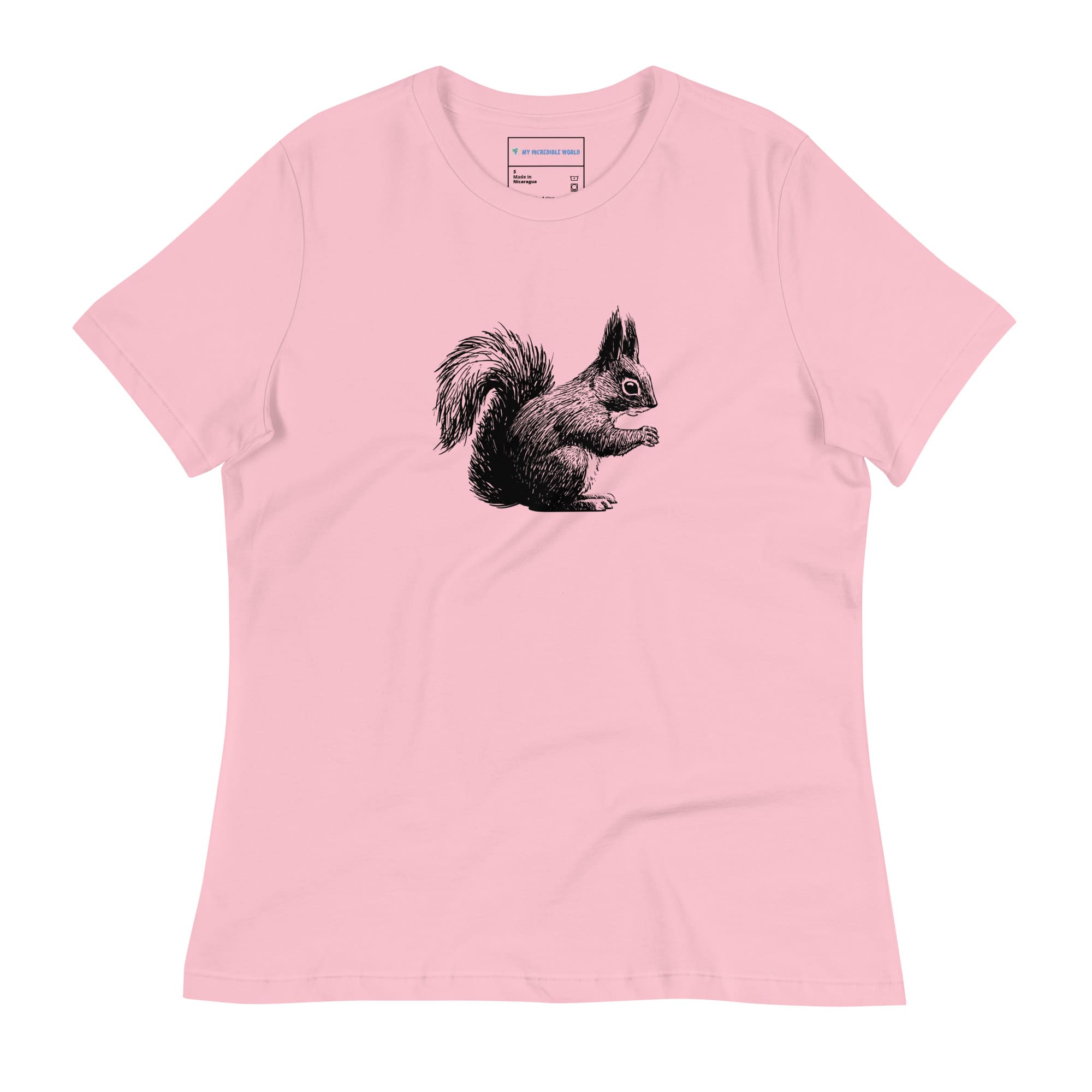 "Gentle Squirrel" Squirrel Sketch T-Shirt (Women's) Pink / S