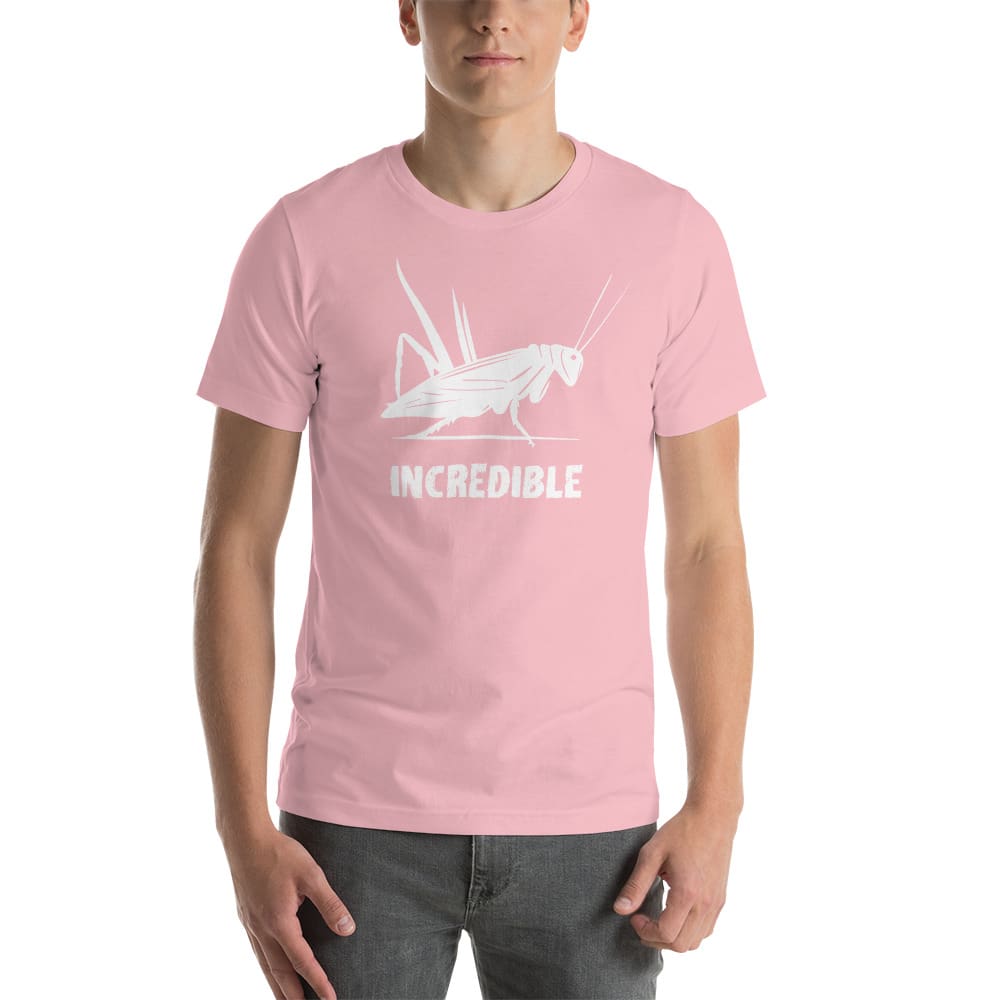 "Grasshoppers Are Incredible" Grasshopper T-Shirt - White Print (Adult Men's/Unisex) Pink / S