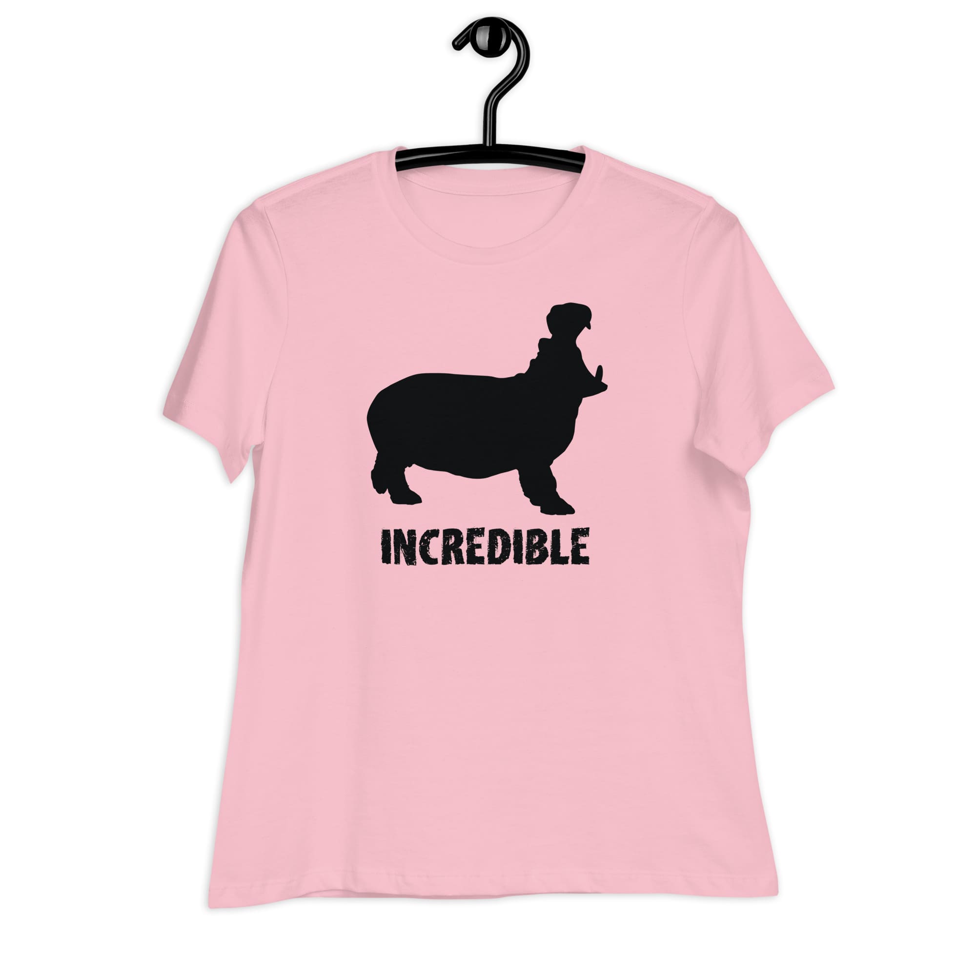 "Hippos are Incredible" T-Shirt - Black Print (Women's) Pink / S