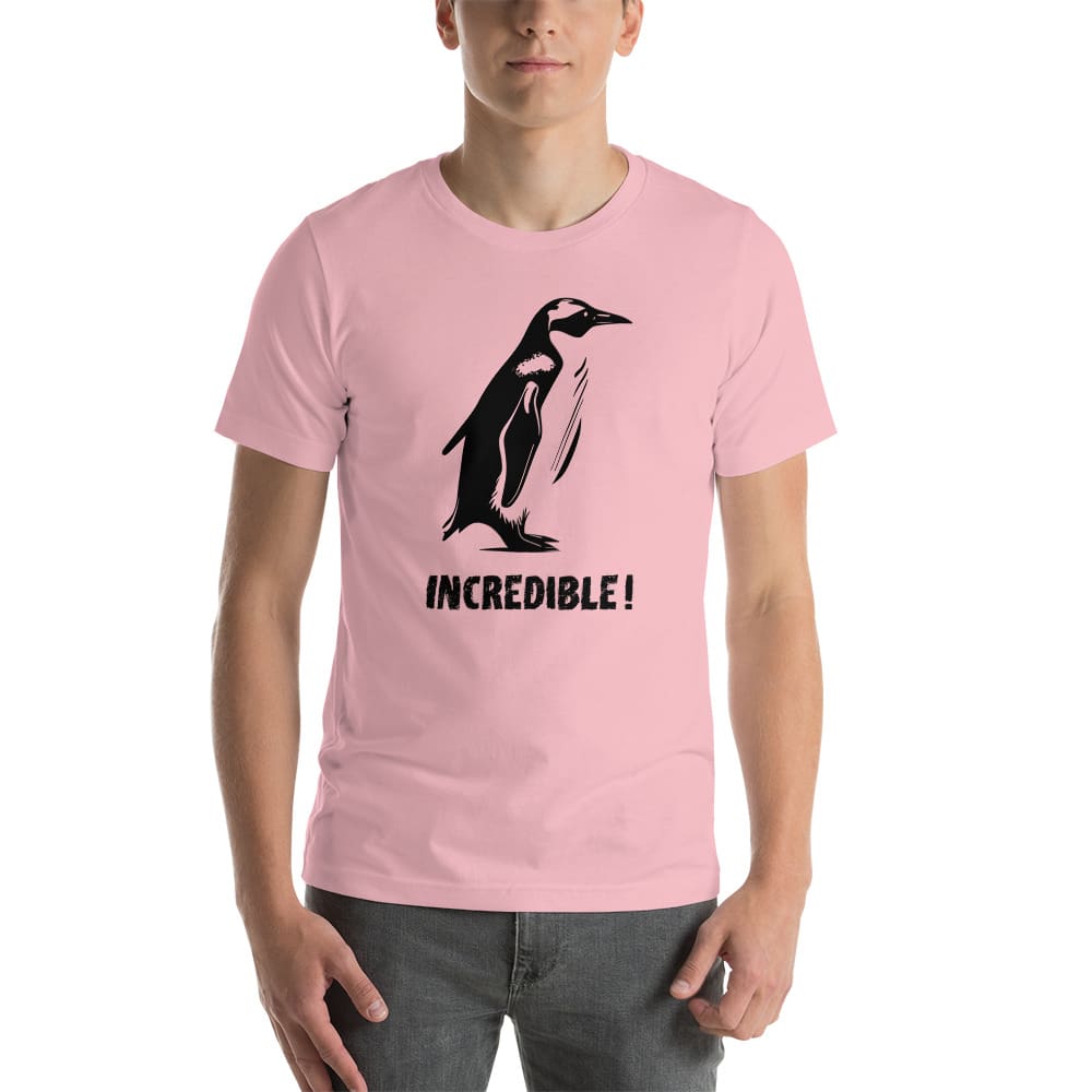 “Penguins Are Incredible!” Penguins T-Shirt – Black Print (Adult Unisex / Men’s) Pink / S