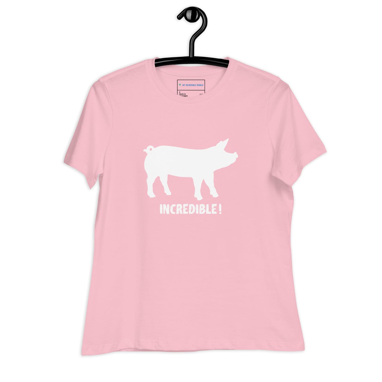 "Pigs Are Incredible" Pig T-Shirt for Women (White Print) Pink / S