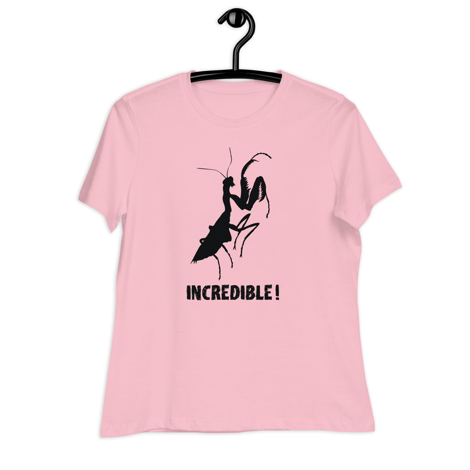 "Praying Mantises Are Incredible!" Praying Mantis T-Shirt - Black Print (Women's) Pink / S