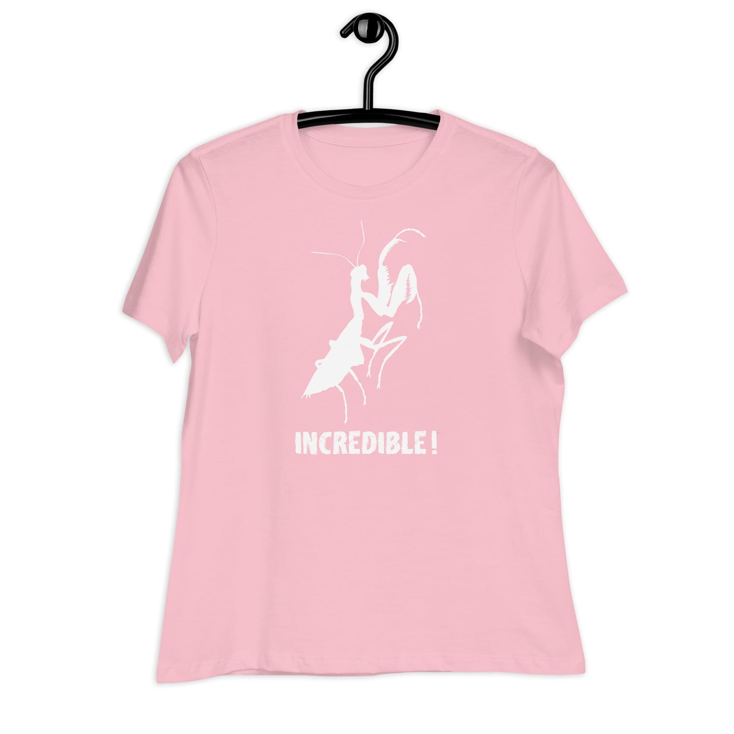 "Praying Mantises Are Incredible!" Praying Mantis T-Shirt - White Print (Women's) Pink / S