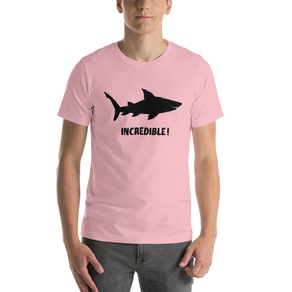 "Sharks Are Incredible" Shark T-Shirt - Black Print (Adult Unisex/Men's) Pink / S