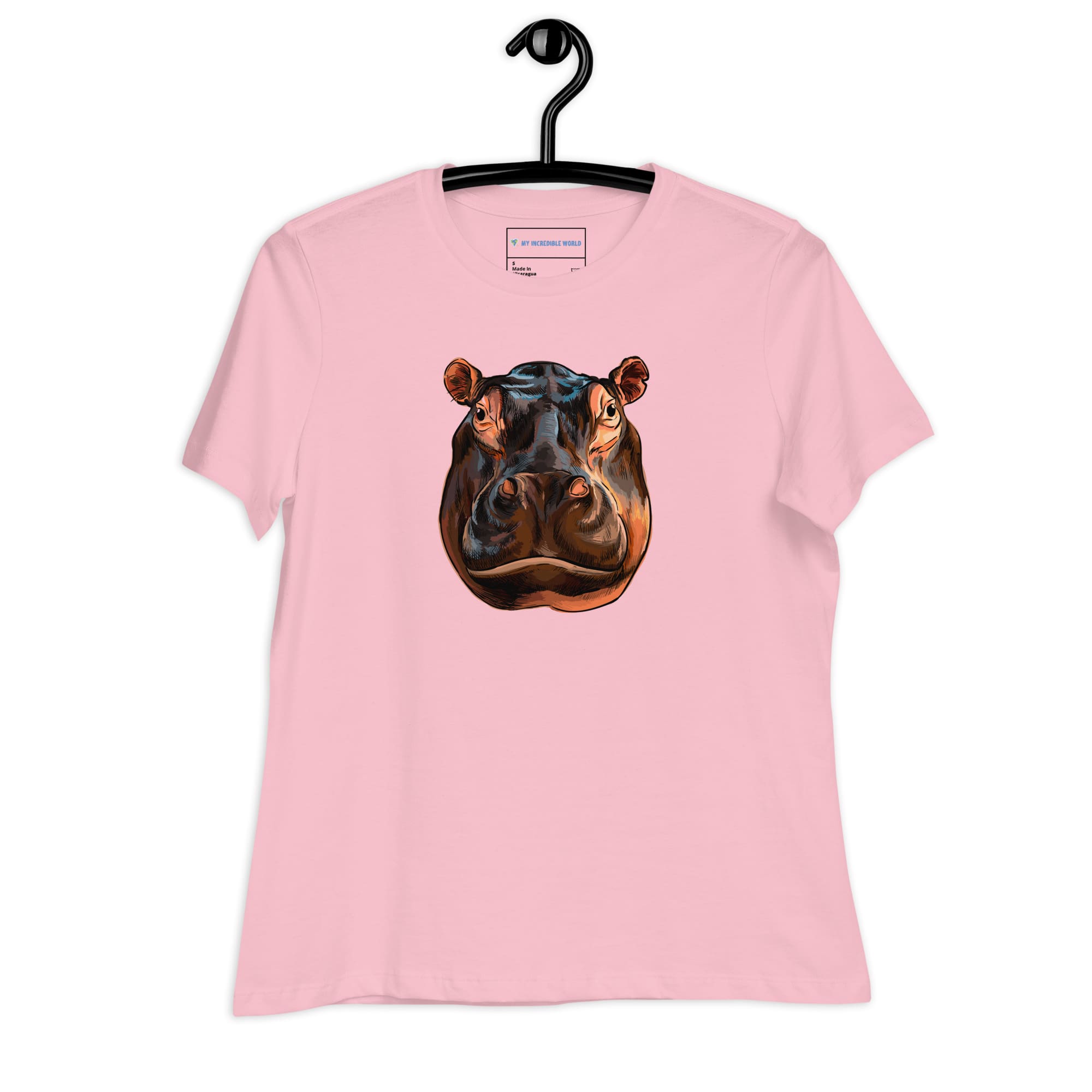 "Watercolor Hippopotamus" Women's Hippo T-Shirt Pink / S