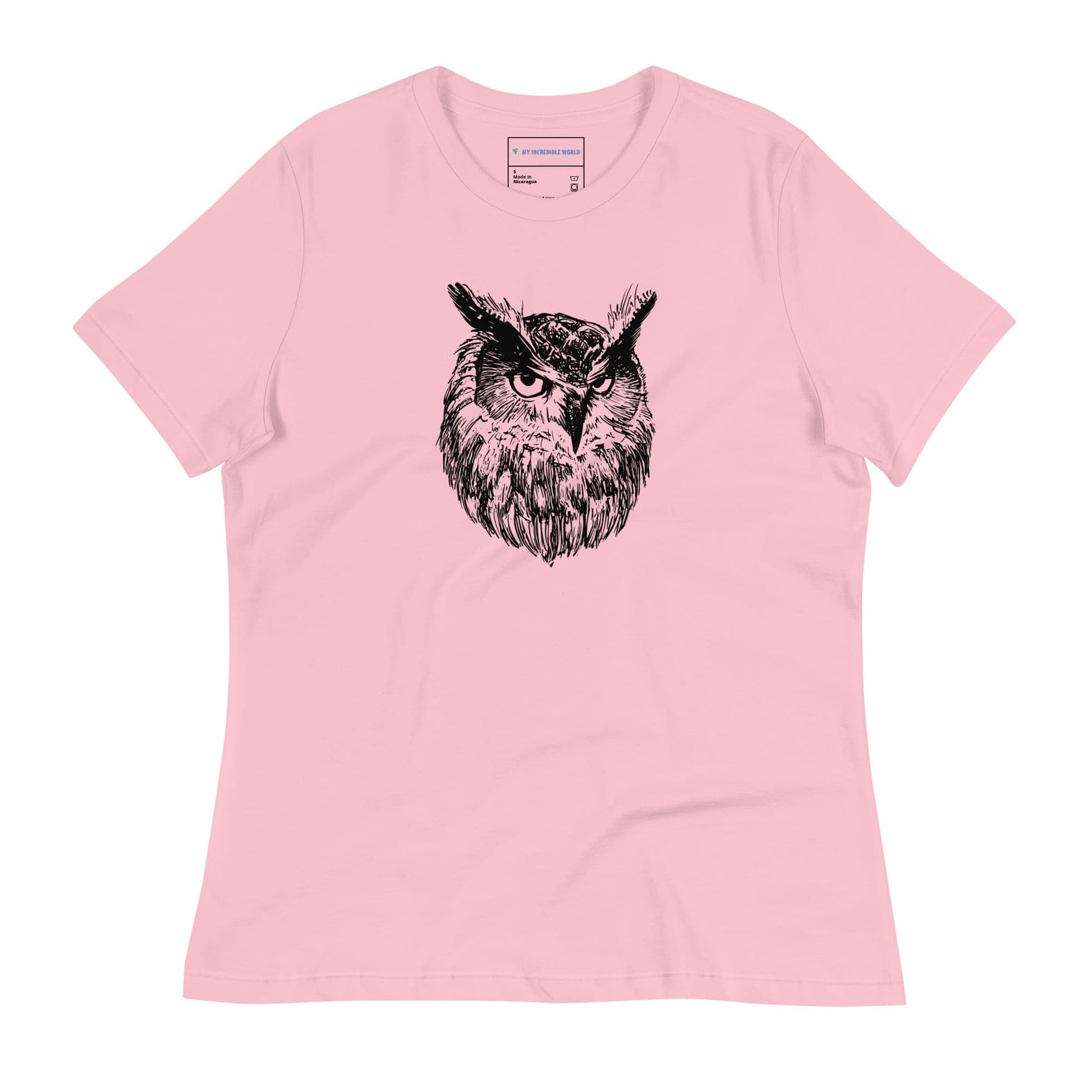 "Wise Owl" Owl Sketch T-Shirt (Women's) Pink / S